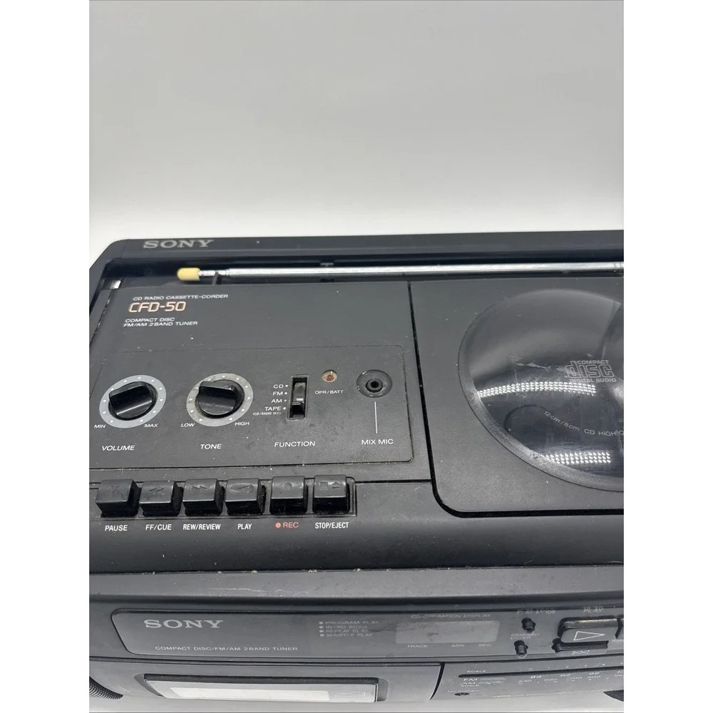 Sony CFD-50 Vintage CD Player  AM/FM Radio Tested. Tape Needs Repair